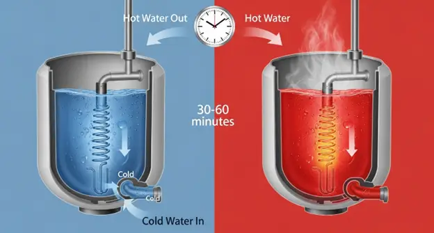 how long does it take for a water heater to heat up comparison chart electric vs gas vs tankless heating time guide