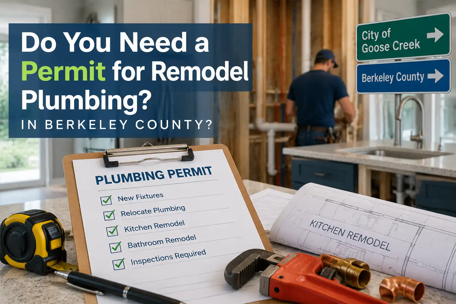 Planning a kitchen or bathroom remodel? Learn when plumbing permits are required in Berkeley County and Goose Creek, who pulls them, and inspection rules.